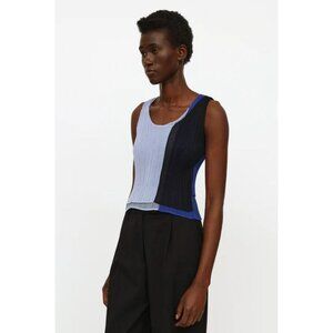 Issey Miyake Sleeveless Techincal Pleated Top Size 3 Black Light Blue
